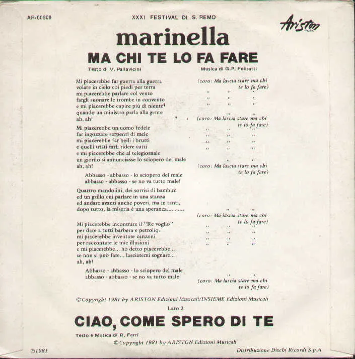 Ma Chi Te Lo Fa Fare / Ciao Come Spero Di Te
